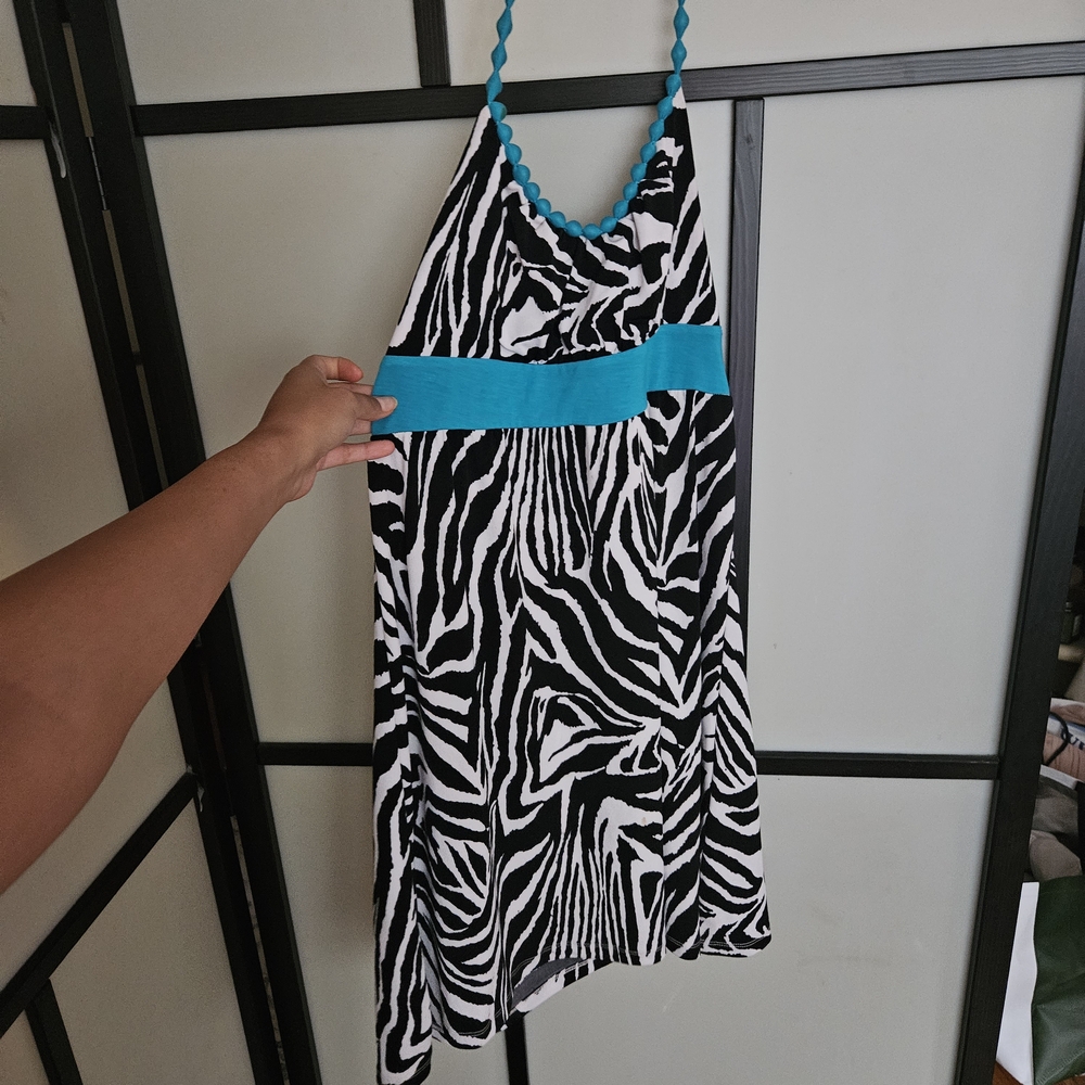 Zebra Print Halter Dress with Blue Accents